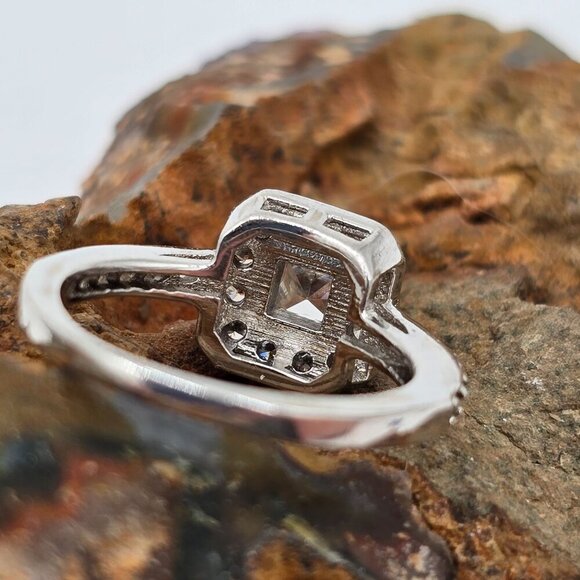 Sterling Silver 925 Halo Engagement Ring Size 3.75 Cushion Cut Cubic Zirconia - Picture 6 of 8